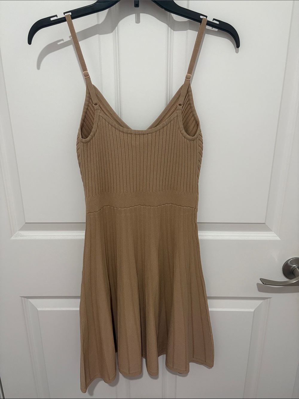 Express Ribbed V-Neck Mini Dress in Tan - Picture 5 of 6